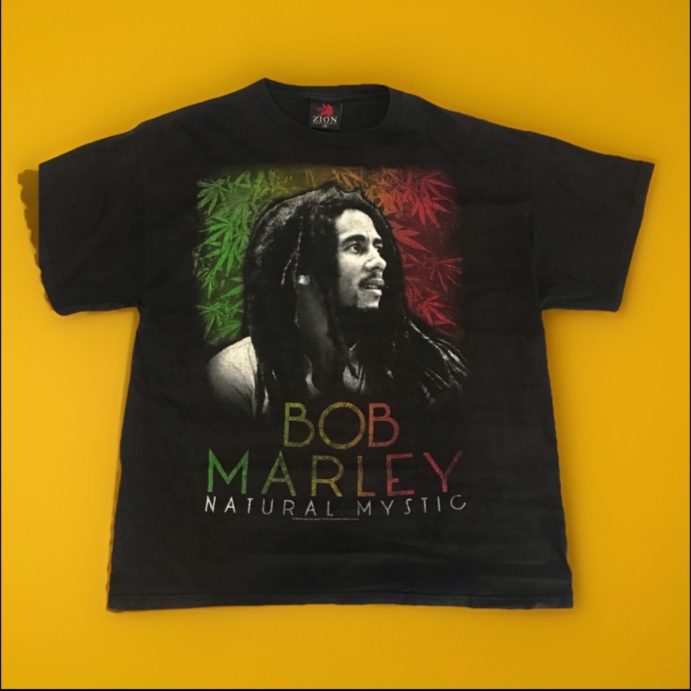 BOB MARLEY Natural Mystic Black Short Sleeve T-Shirt Zion Rootswear Sz Lg NEW